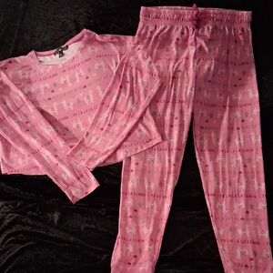Derek Heart Pink Christmas Llama Pajama Set